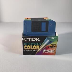 TDK Color 1.44MB High Density IBM Formatted 3.5" Floppy Disks 24 Untested